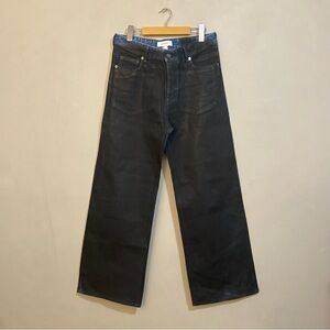 H&M Edition Blue Denim Wide Leg Jeans with Black Wax Coating – Size 4 Like New